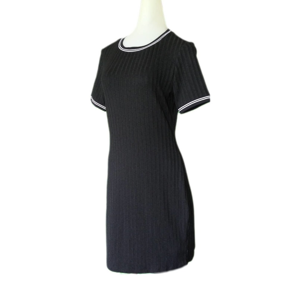 Divided Women's Sz 10 Fitted Ribbed Jersey Dress Black Short Sleeves Knee Length